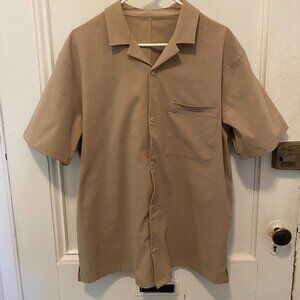LuluLemon club collar men's short sleeve snap shirt - tan - Large